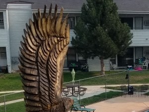 Indian Hills Apartments Pool Area and Eagle Totem Statue